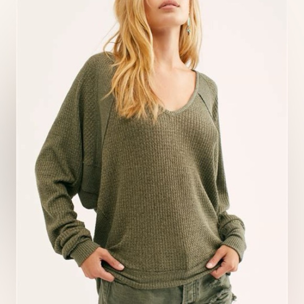 NWT Free People BLACK Waffle Knit Thermal